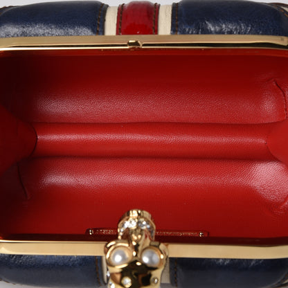 Alexander McQueen Patent Calfskin Britannia Skull Box Clutch Red Blue 7 of 7