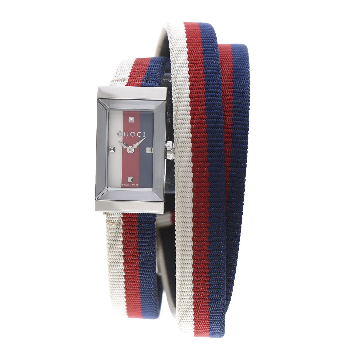 Gucci Stainless Steel Nylon 14mm Web G-Frame Triple Wrap Quartz Watch Blue 1 of 7