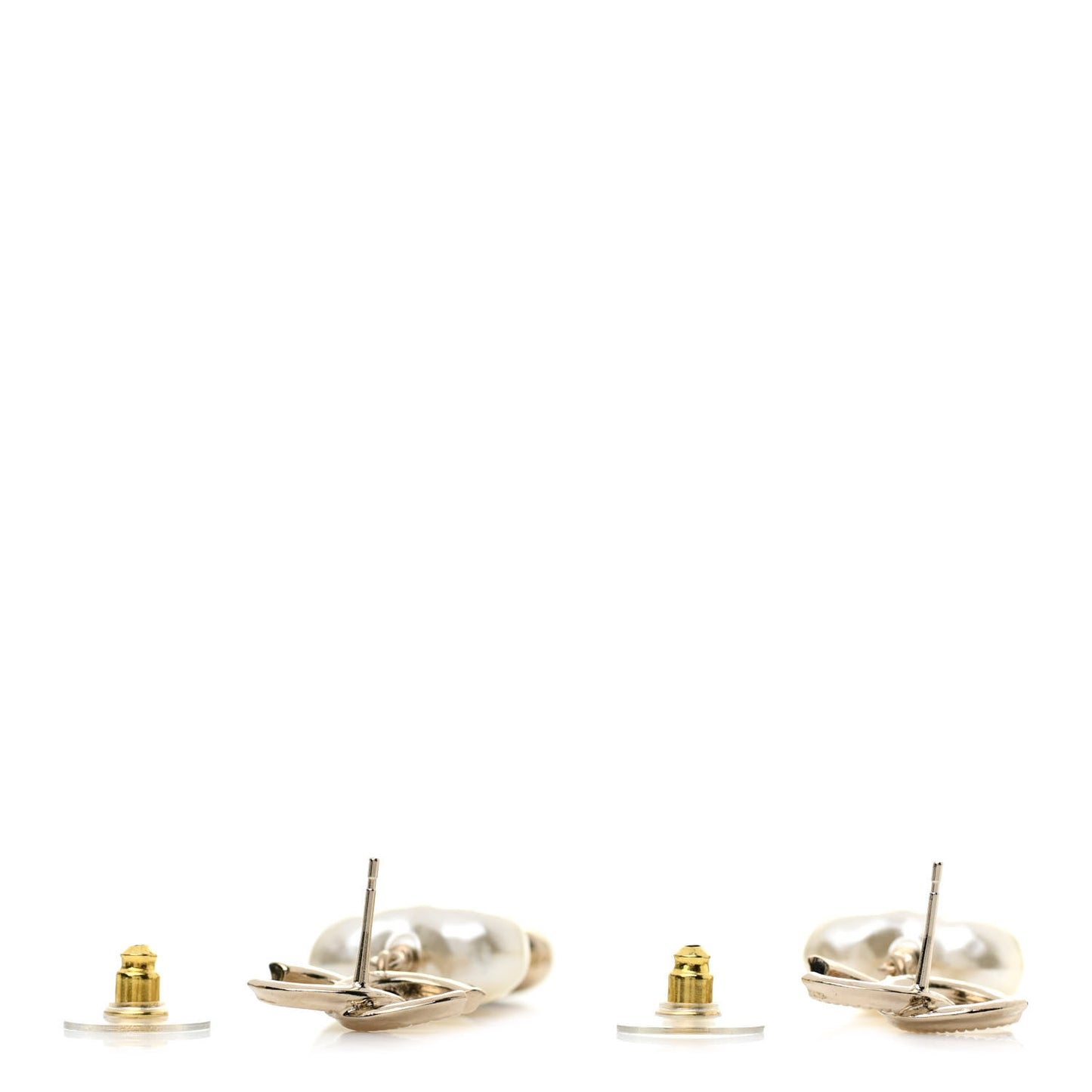 Pearl CC Double Heart Drop Earrings Gold