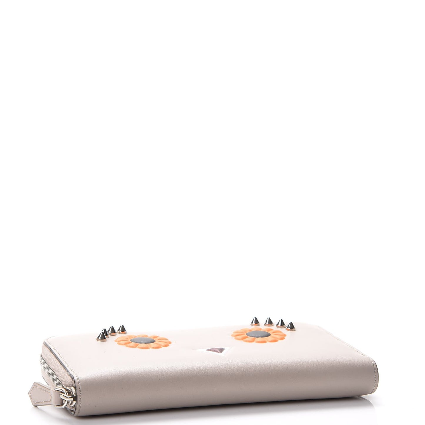 Vitello Century Lucido Hypnoteyes Studded Zip Around Wallet Grigio Polvere Arancio Multicolor