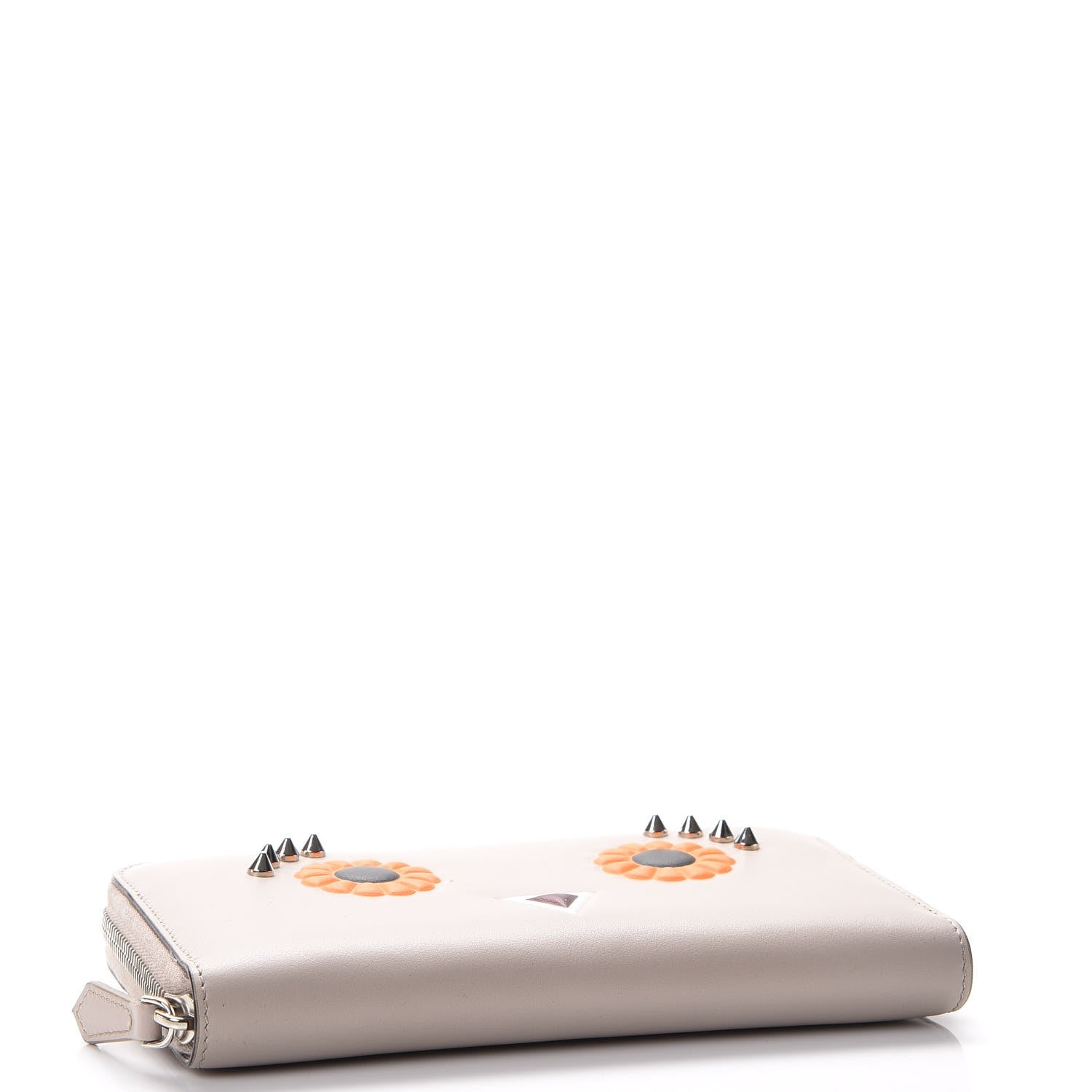Fendi Vitello Century Lucido Hypnoteyes Studded Zip Around Wallet Grigio Polvere Arancio Multicolor 4 of 10
