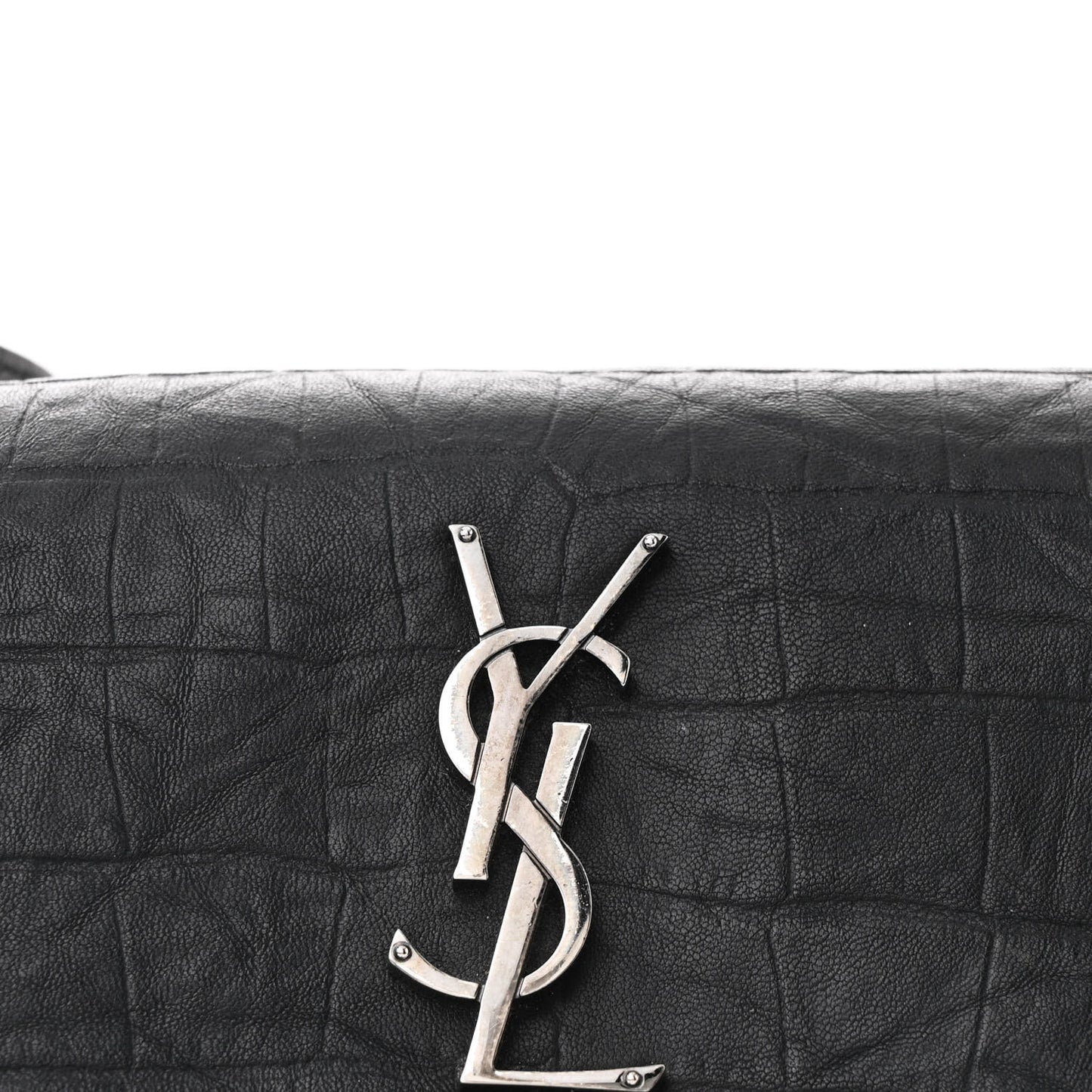 Calfskin Crocodile Embossed Medium West Hollywood Monogram Fold-Over Black