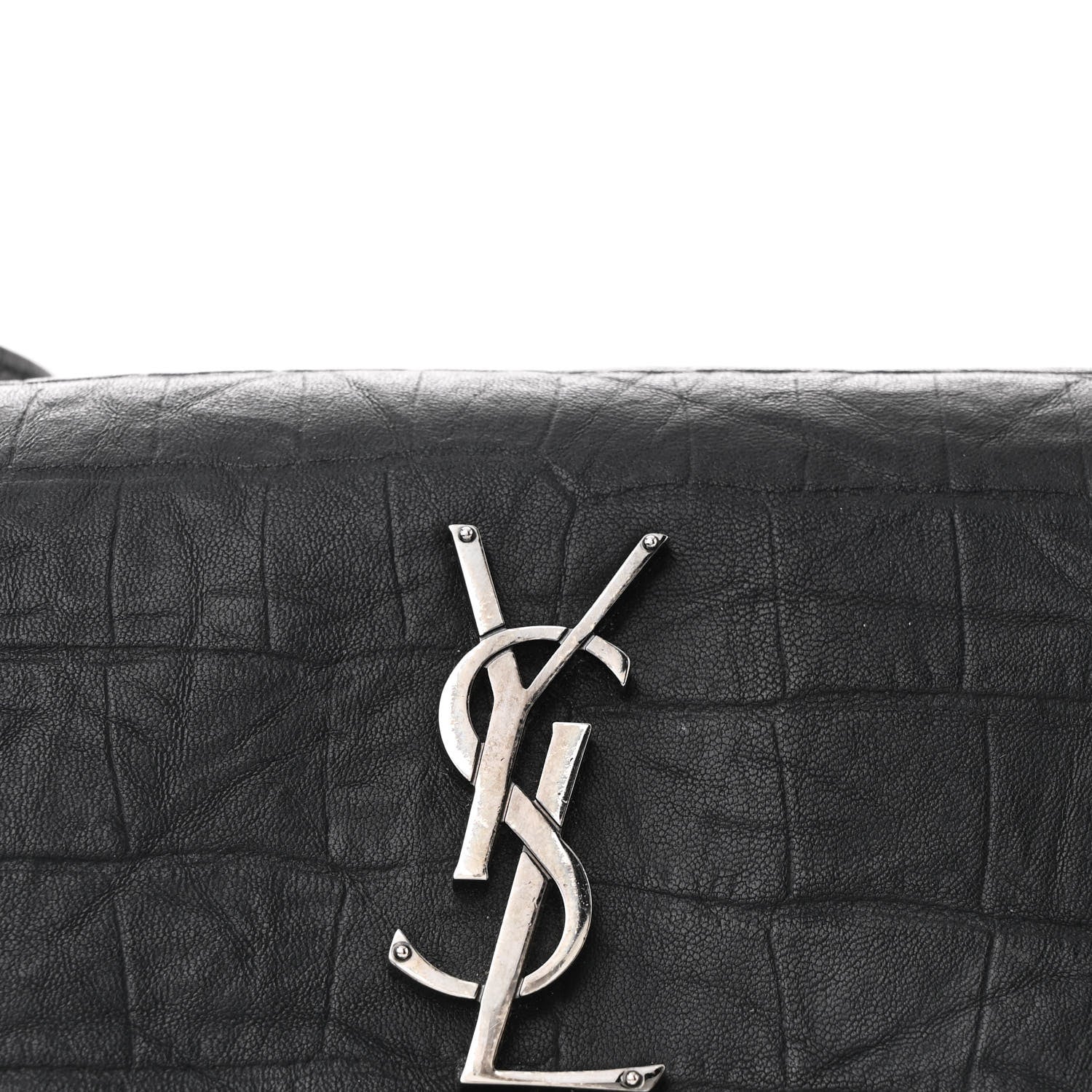 Saint Laurent Calfskin Crocodile Embossed Medium West Hollywood Monogram Fold-Over Black 9 of 12