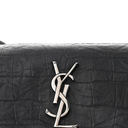 Saint Laurent Calfskin Crocodile Embossed Medium West Hollywood Monogram Fold-Over Black 9 of 12