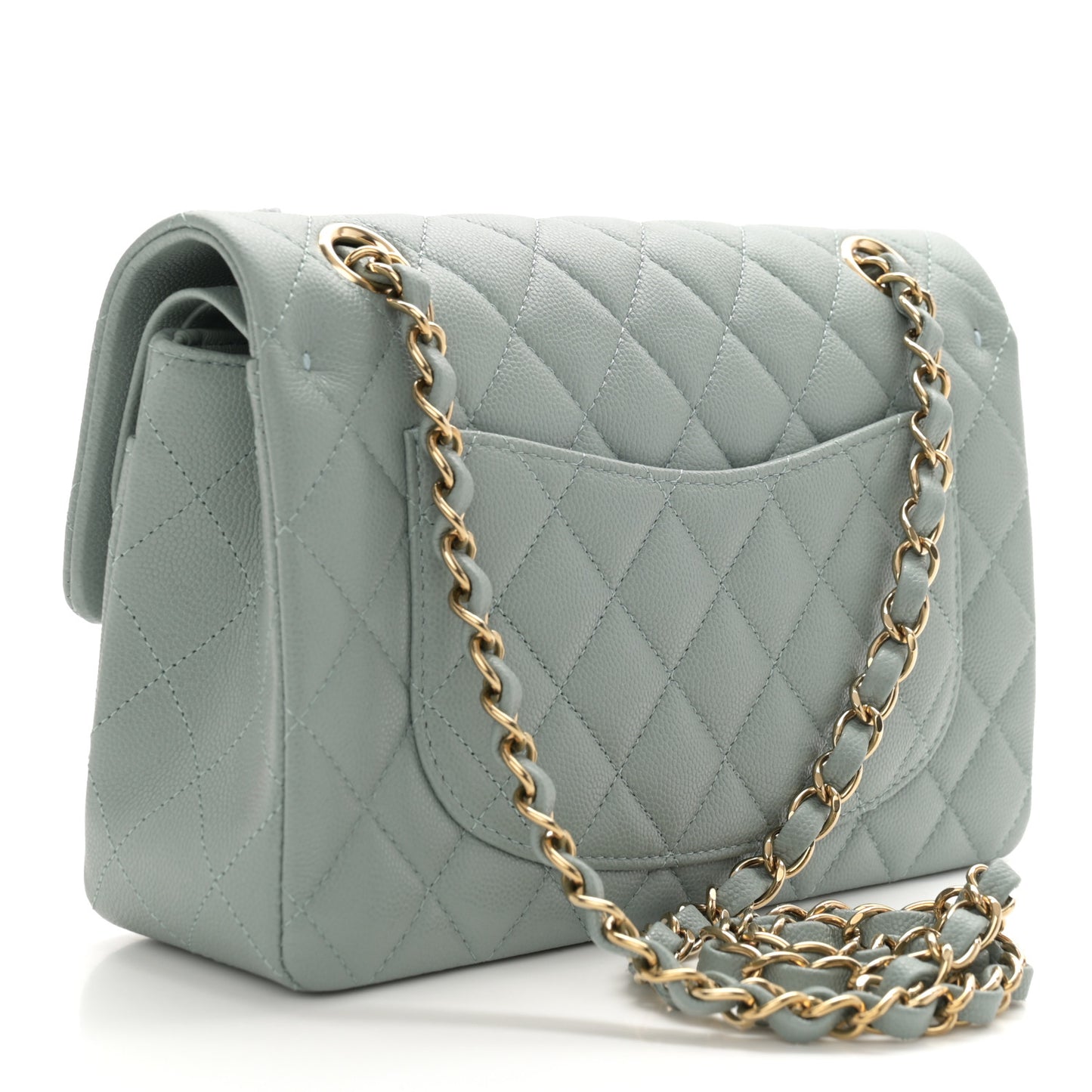 Caviar Quilted Small Double Flap Light Blue
