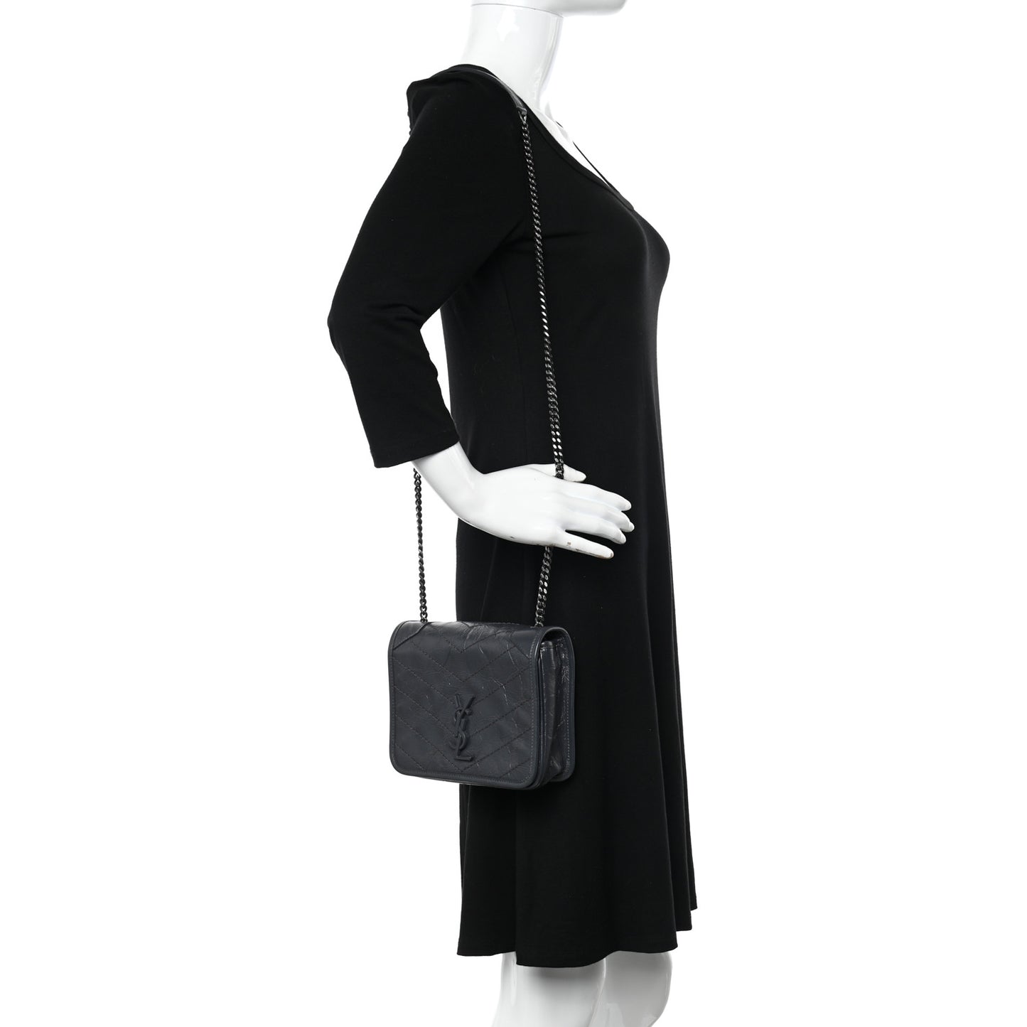 Crinkled Calfskin Matelasse Monogram Niki Chain Wallet Fog