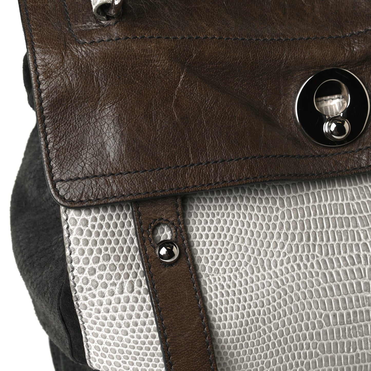 Calfskin Lizard Embossed Medium Muse Two Brown