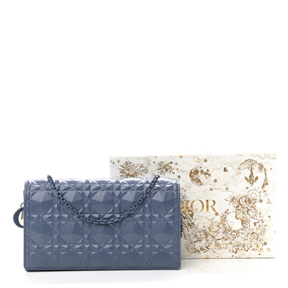 Christian Dior Calfskin Cannage Diamond Lady Dior Chain Wallet Blue 21 of 21