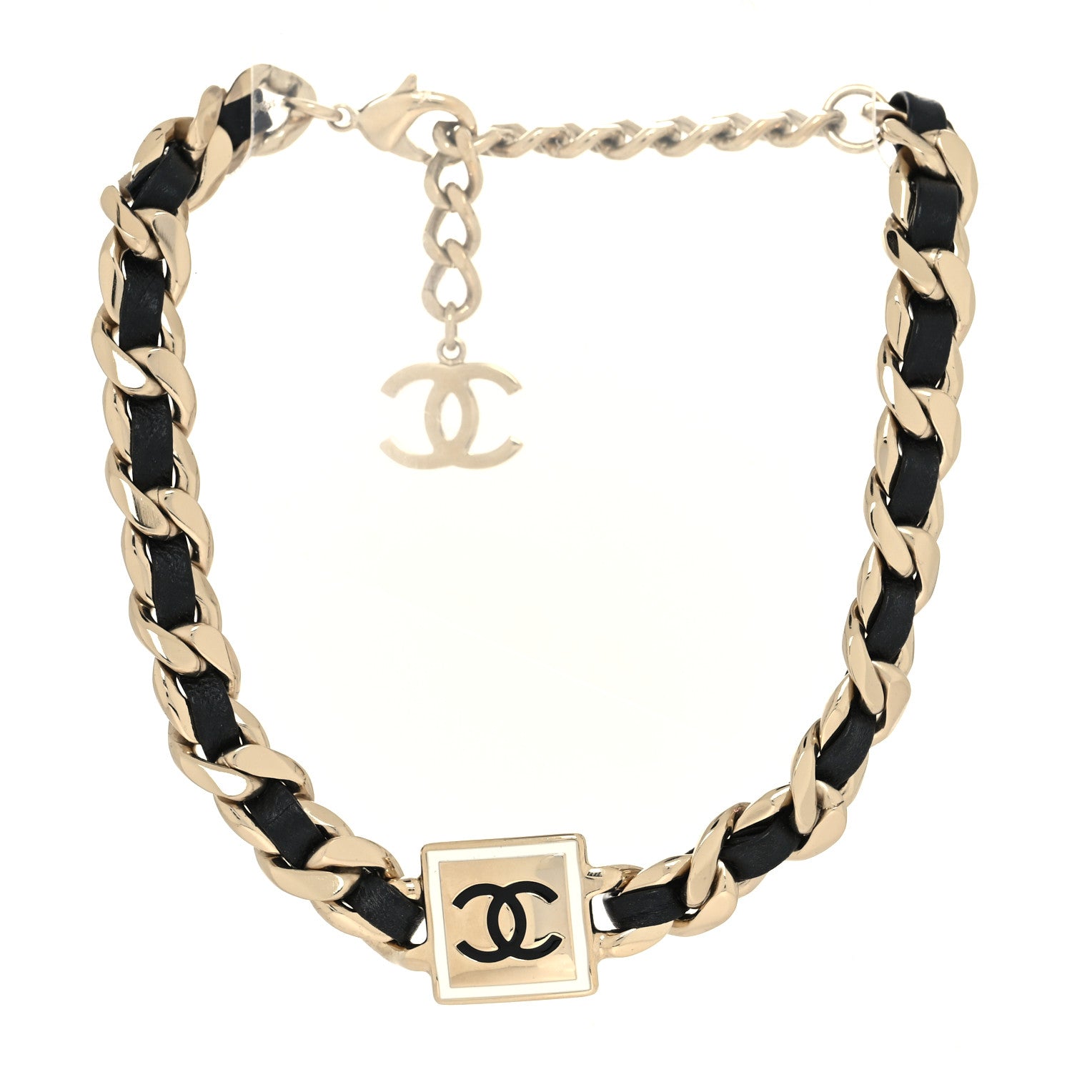 Chanel Metal Lambskin CC Square Choker Gold Black White 3 of 5
