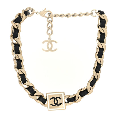 Chanel Metal Lambskin CC Square Choker Gold Black White 3 of 5