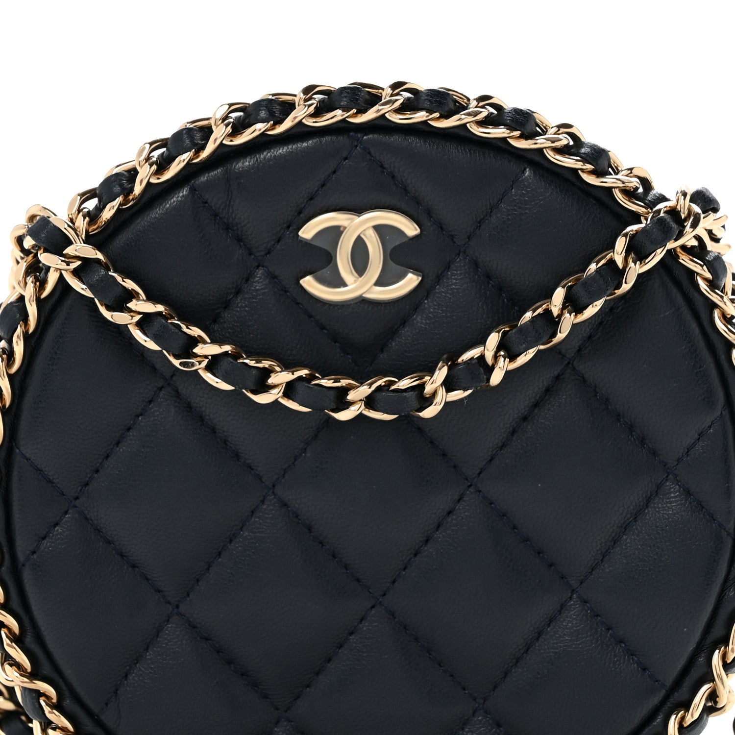 Chanel Lambskin Quilted Chain Around CC Round Clutch With Chain Navy 8 of 11