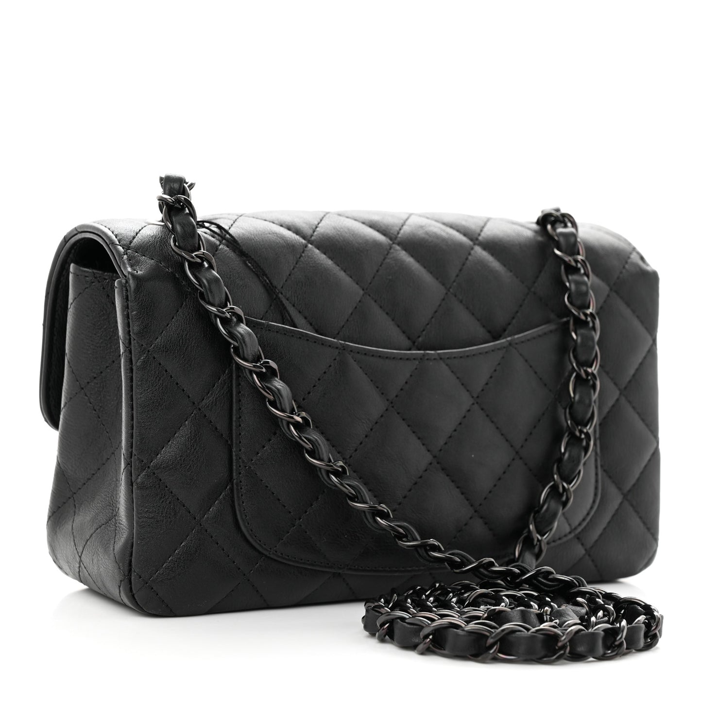 Crumpled Calfskin Quilted Mini Rectangular Flap So Black