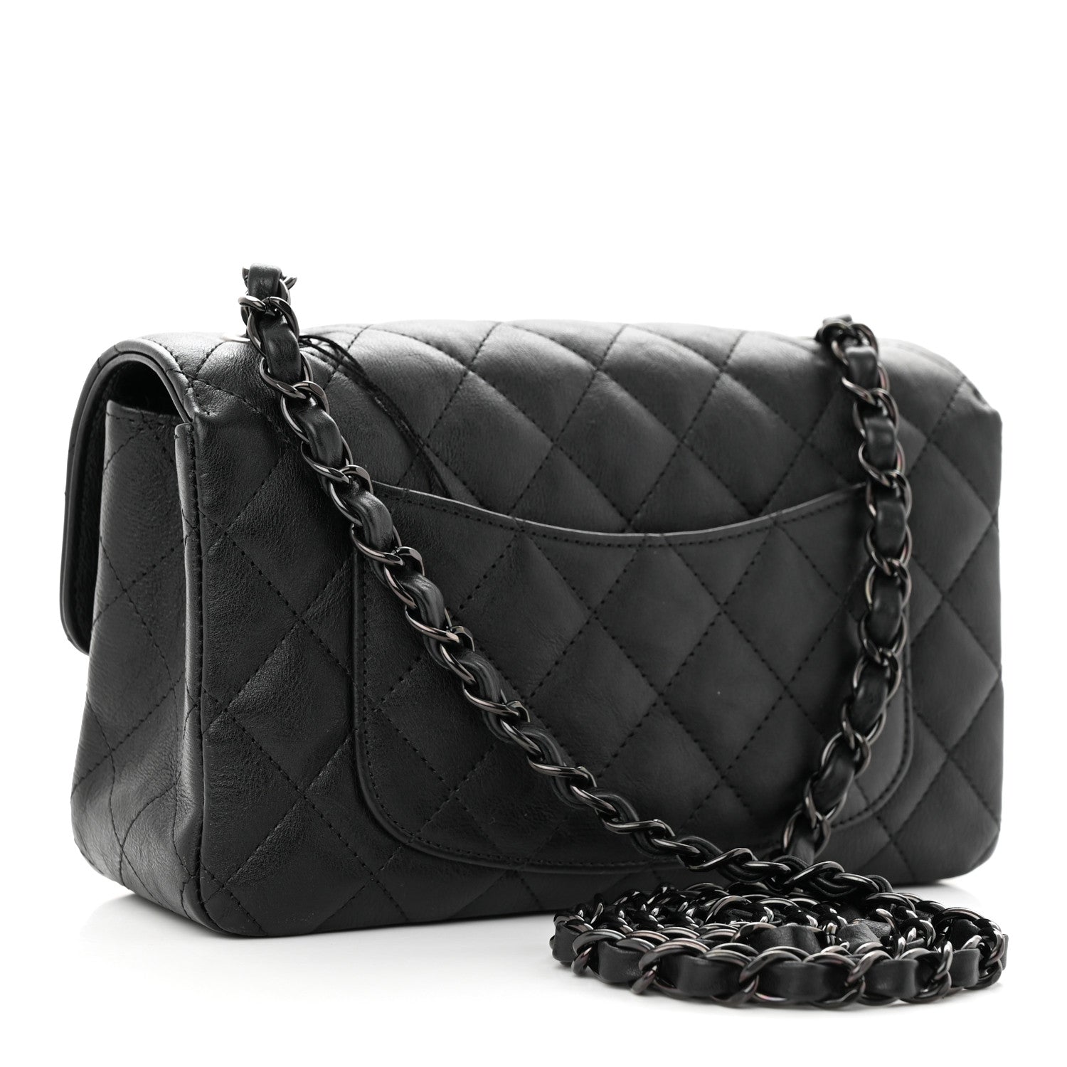 Chanel Crumpled Calfskin Quilted Mini Rectangular Flap So Black 3 of 12