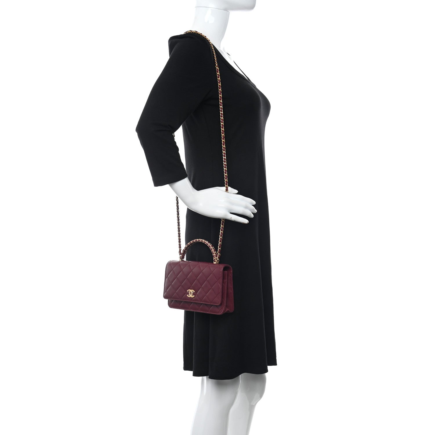 Chanel Lambskin Quilted Pick Me Up Wallet On Chain WOC Burgundy 2 of 12