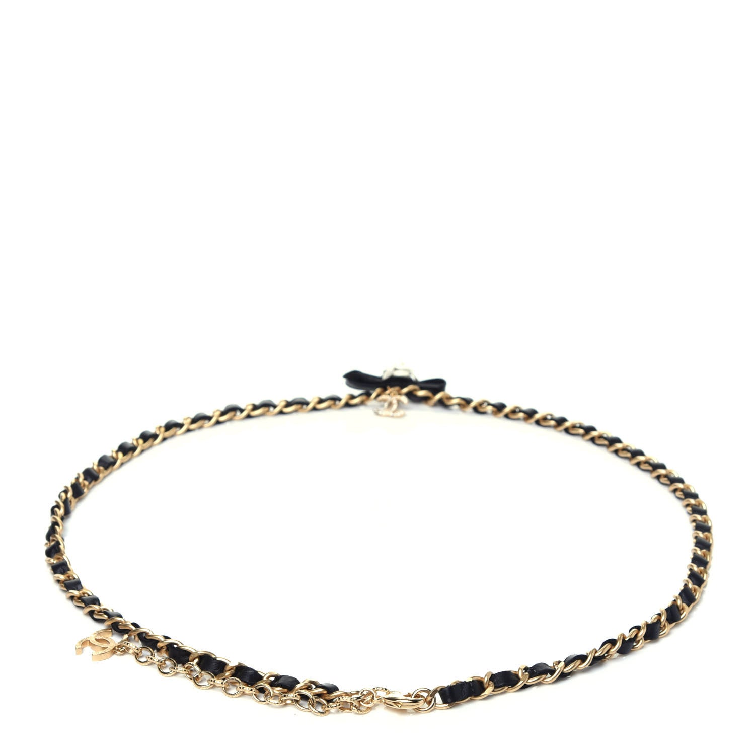Chanel Calfskin Crystal Chain Camellia Belt 85 Black Gold 2 of 8