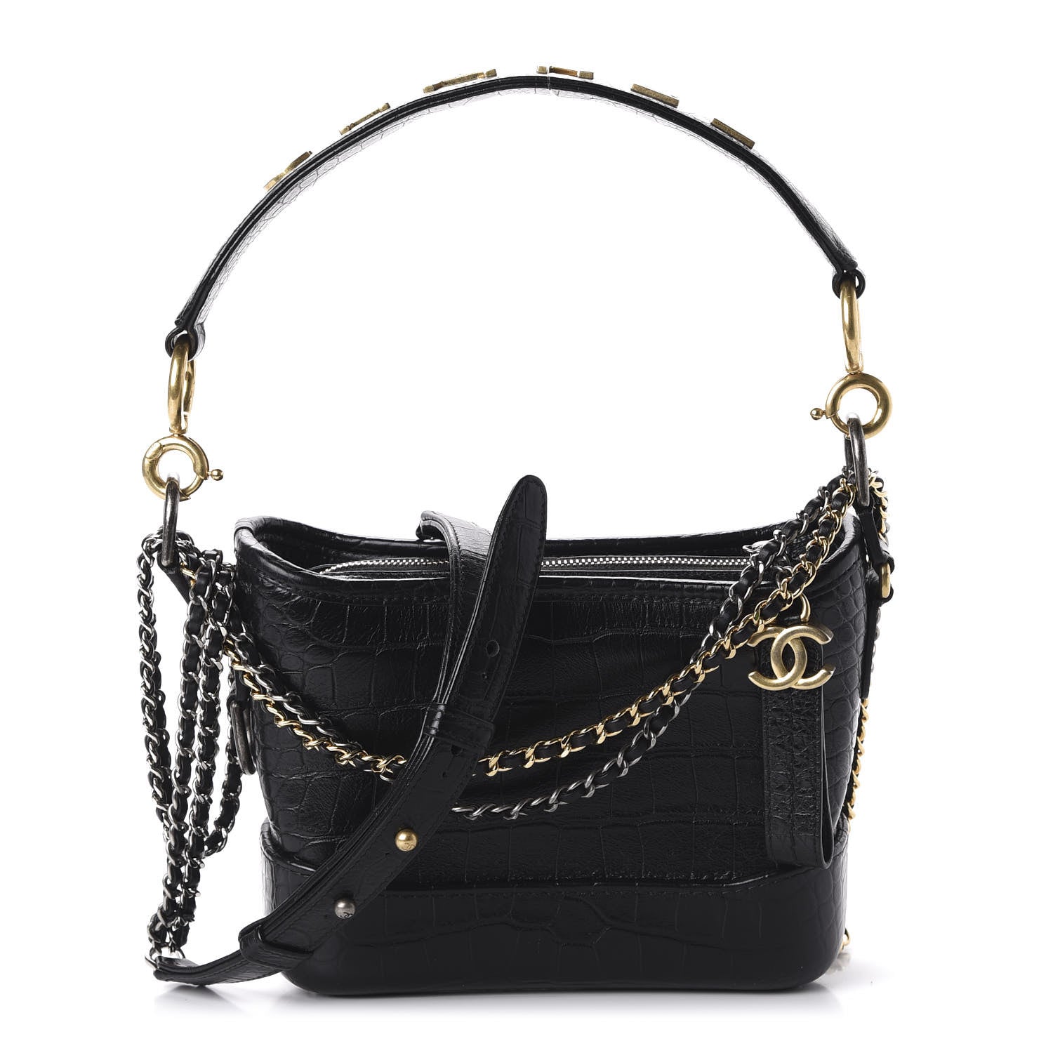 Chanel Calfskin Crocodile Embossed Small Gabrielle Cocodile Hobo Black 1 of 10