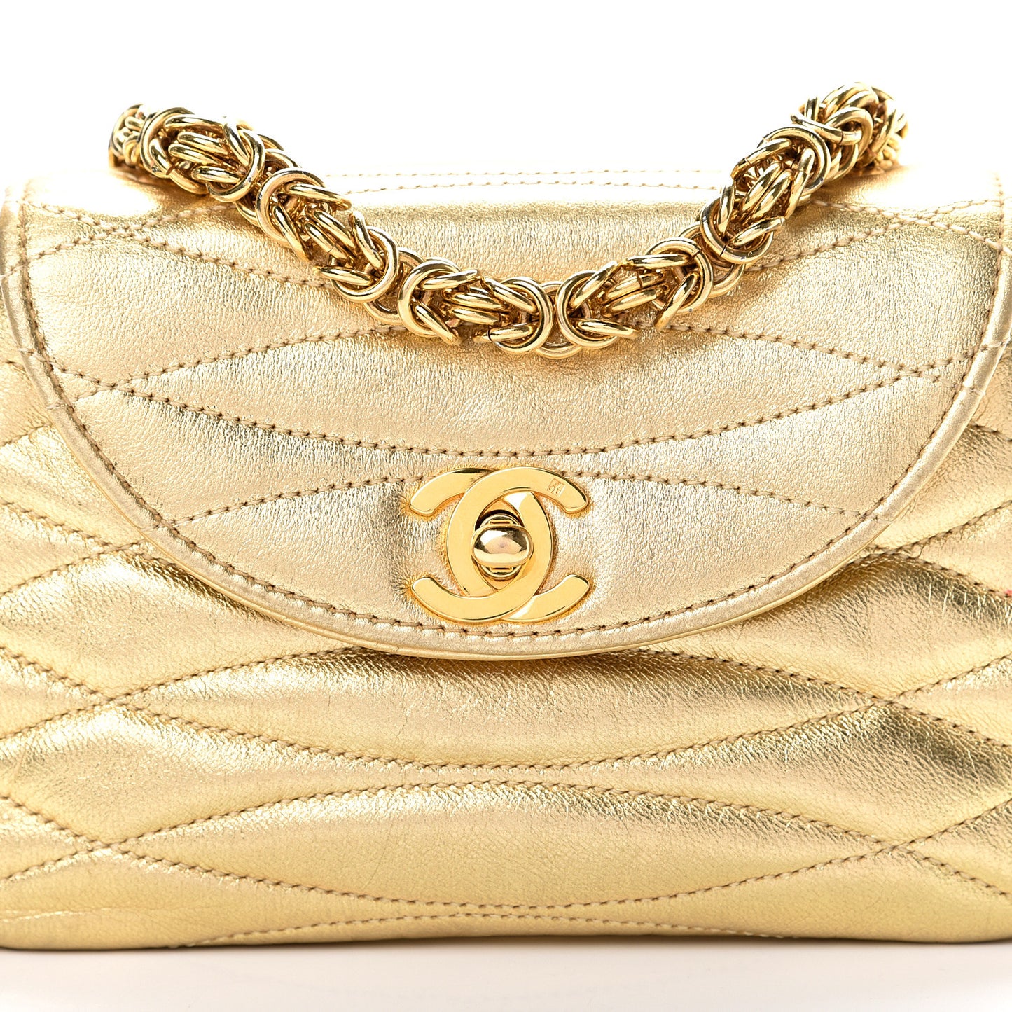 Metallic Lambskin Quilted Mini Flap Gold
