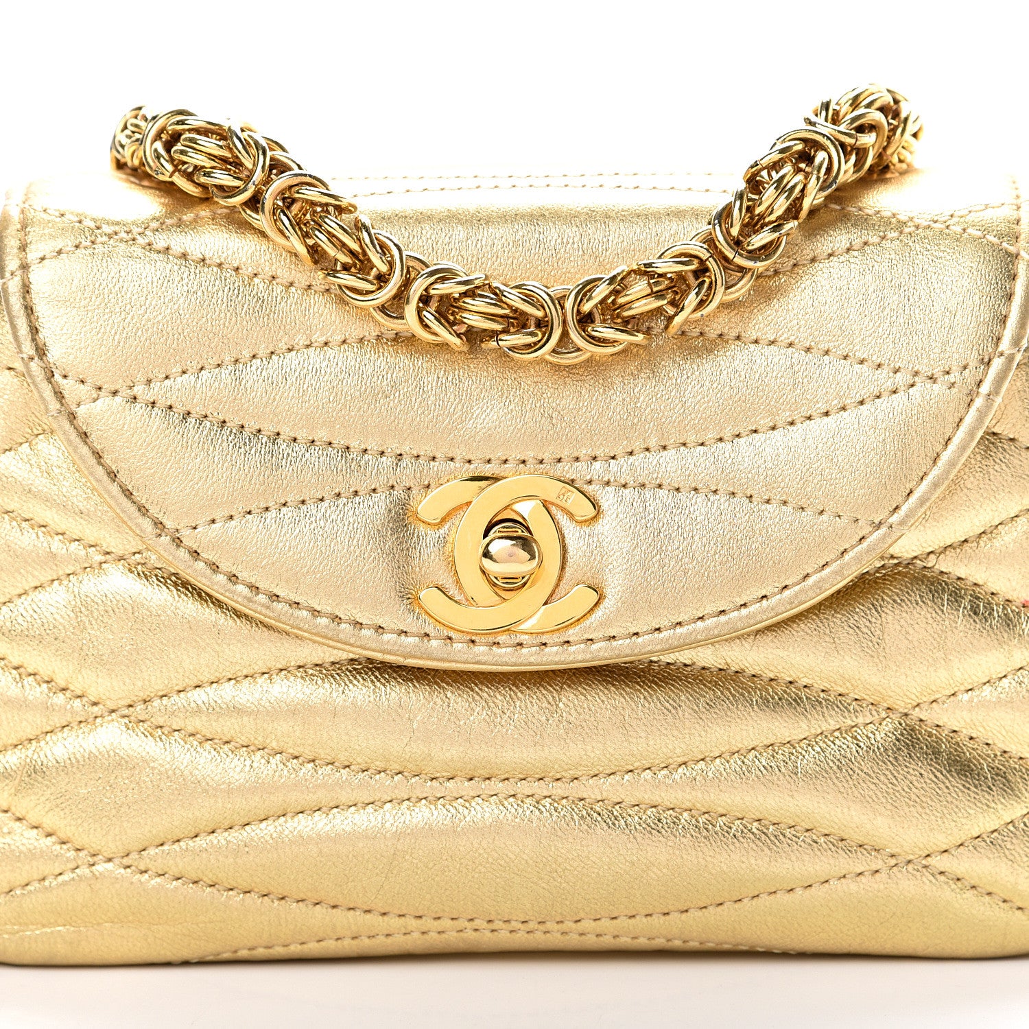 Chanel Metallic Lambskin Quilted Mini Flap Gold 7 of 10