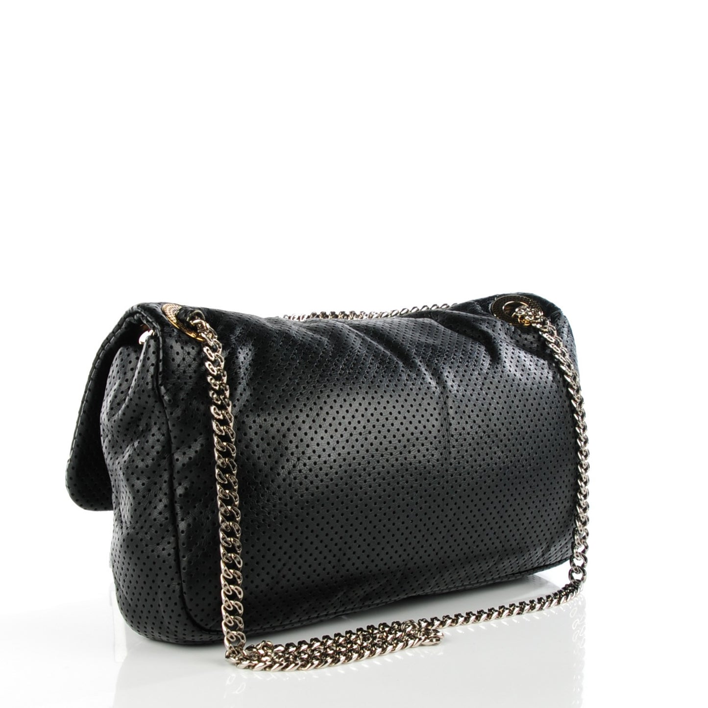 Calfskin Perforated Large Drill Flap Black