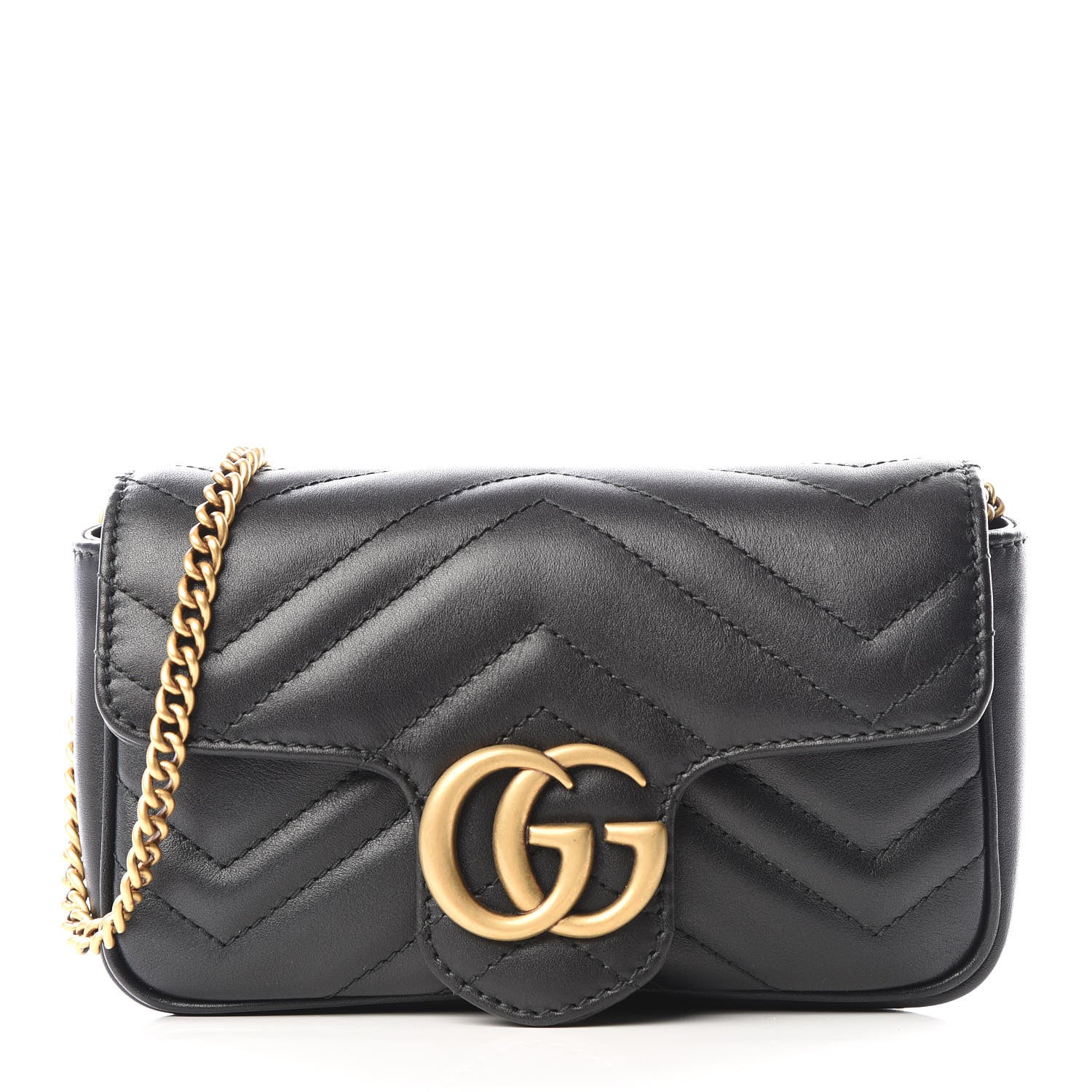 Gucci Calfskin Matelasse Super Mini GG Marmont Shoulder Bag Black 1 of 9