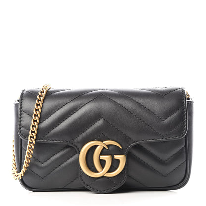 Gucci Calfskin Matelasse Super Mini GG Marmont Shoulder Bag Black 1 of 9