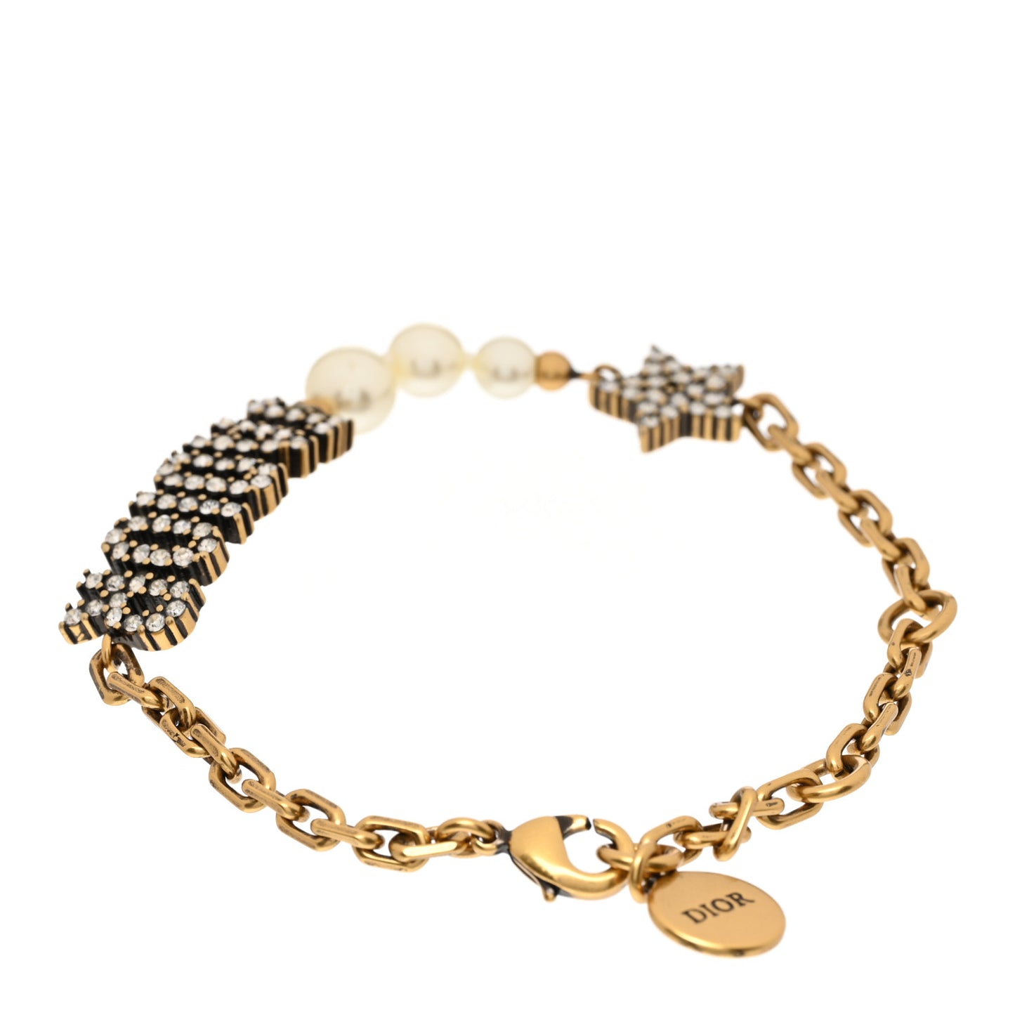 Metal Crystal Pearl J'Adior Bracelet Gold