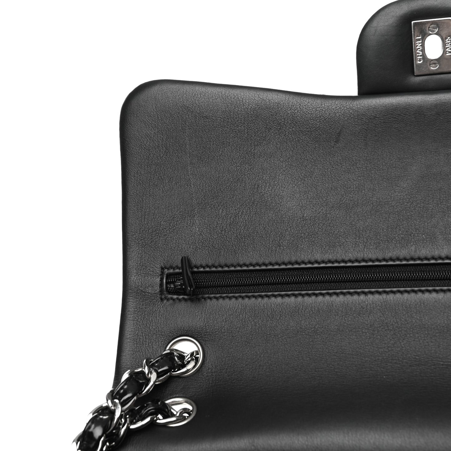 Patent Quilted Jumbo Double Flap Black