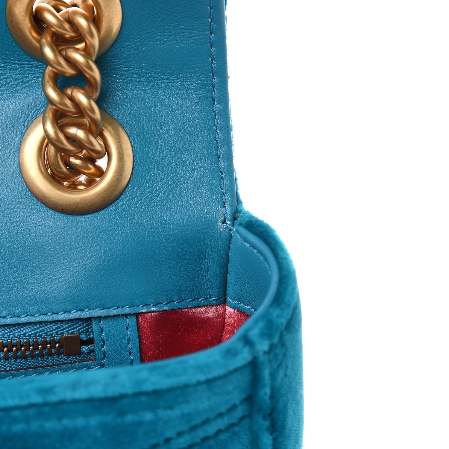 Gucci Velvet Matelasse Small GG Marmont Shoulder Bag Pavone Cyan 11 of 11