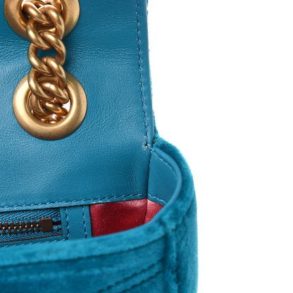 Gucci Velvet Matelasse Small GG Marmont Shoulder Bag Pavone Cyan 11 of 11