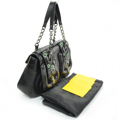 Fendi Nappa Python Floral B Bag Black 3 of 11