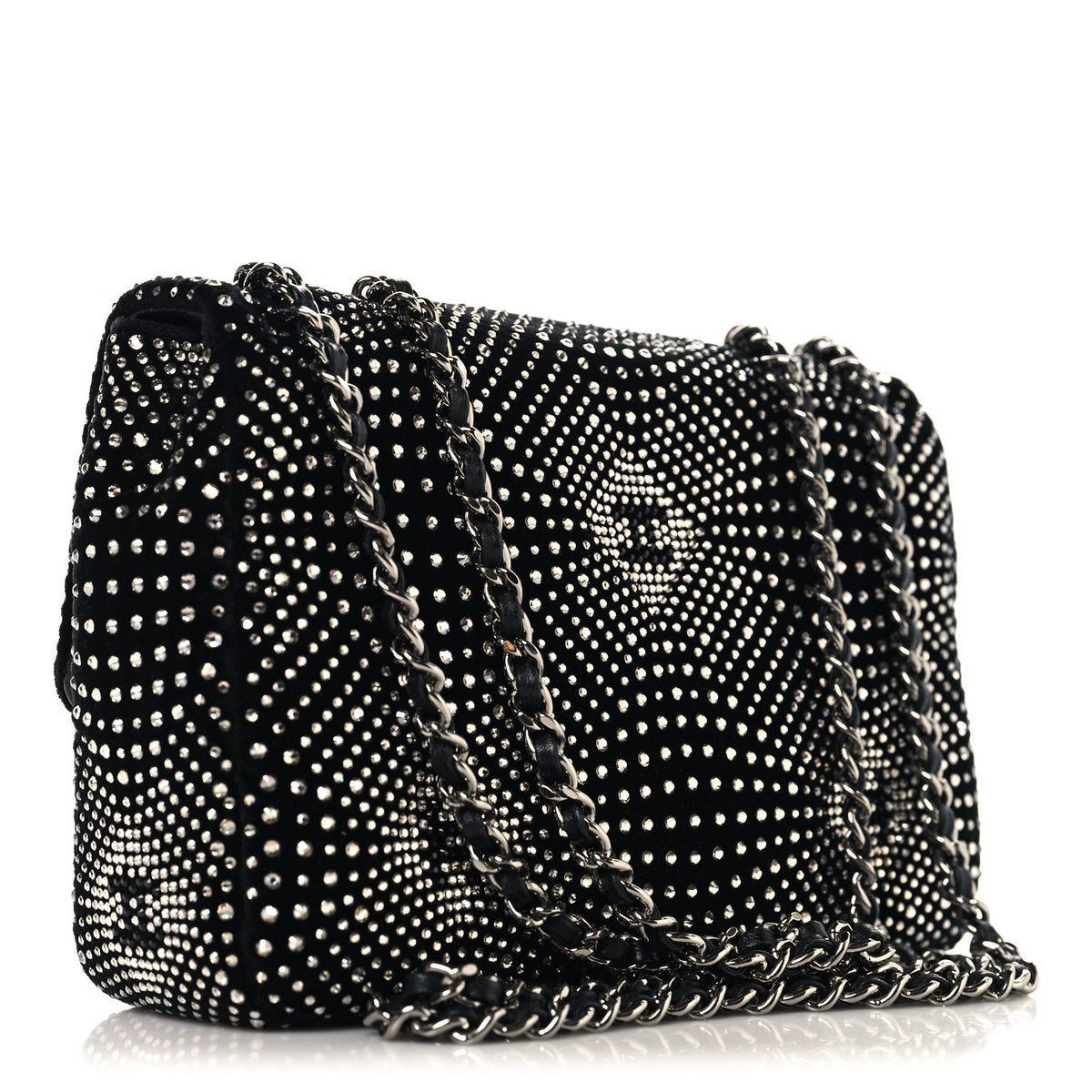 Velvet Strass Evening Flap Bag Black Silver