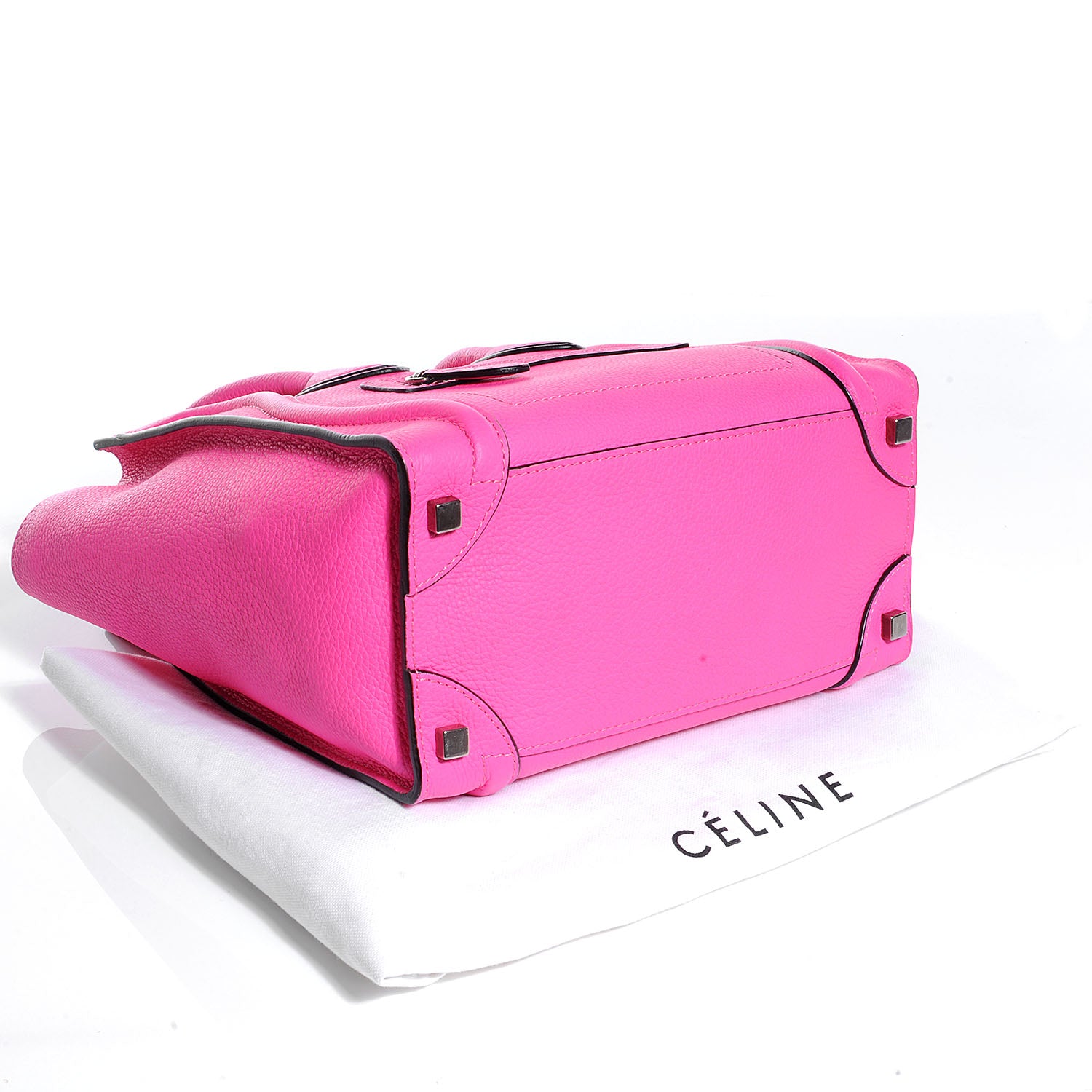 Celine Drummed Leather Micro Luggage Fluo Pink 4 of 7