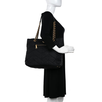 Prada Tessuto Nylon Chevron Quilted Chain Tote Black 2 of 13
