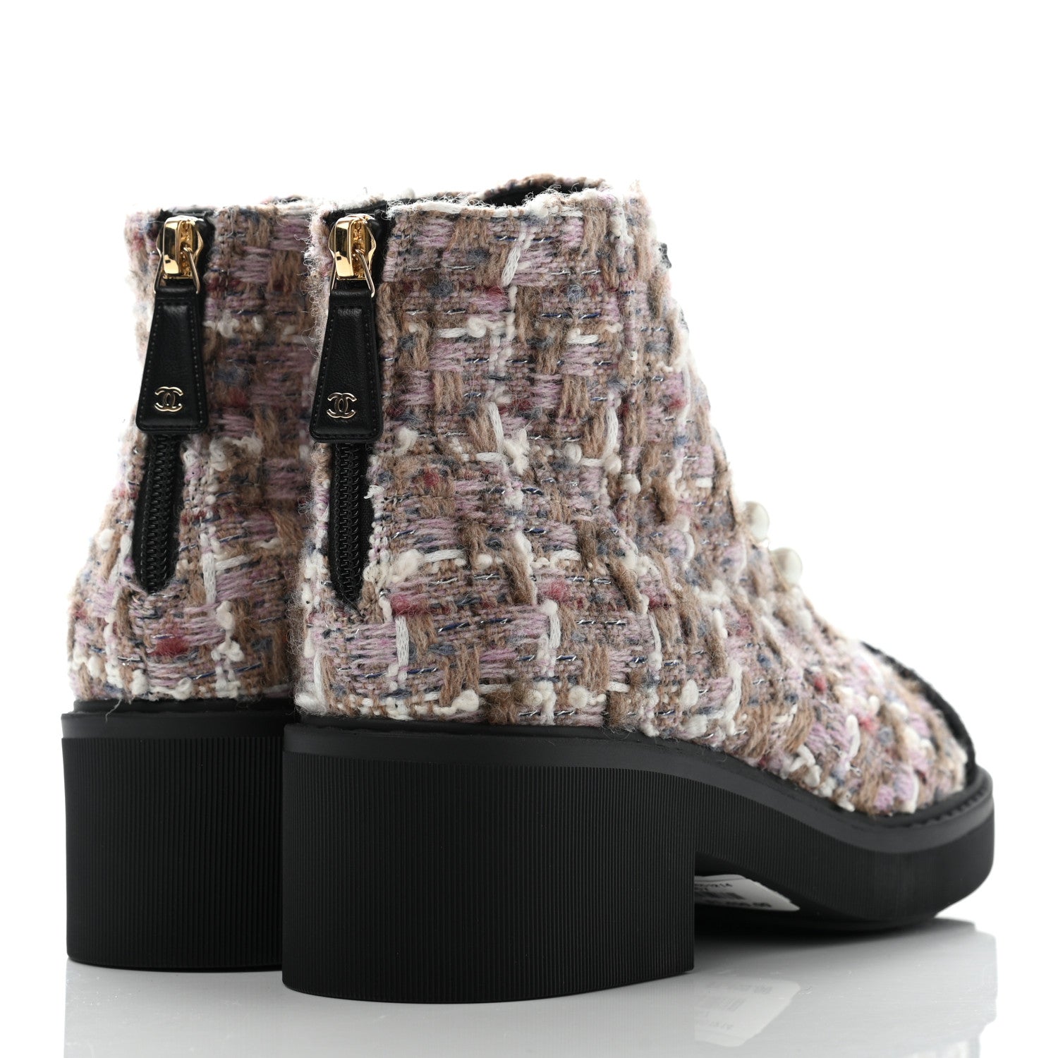 Chanel Tweed Calfskin Pearl Combat Short Boots 38.5 Multicolor 4 of 11