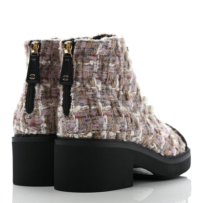Chanel Tweed Calfskin Pearl Combat Short Boots 38.5 Multicolor 4 of 11