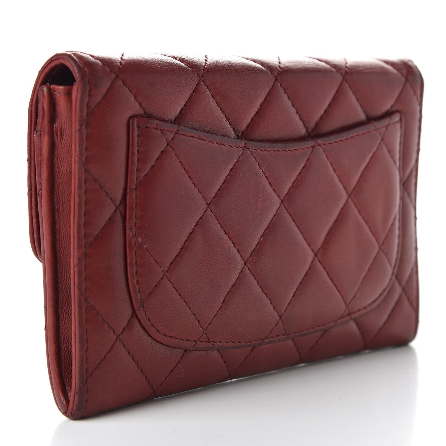 Lambskin Quilted Small Flap Wallet Dark Red