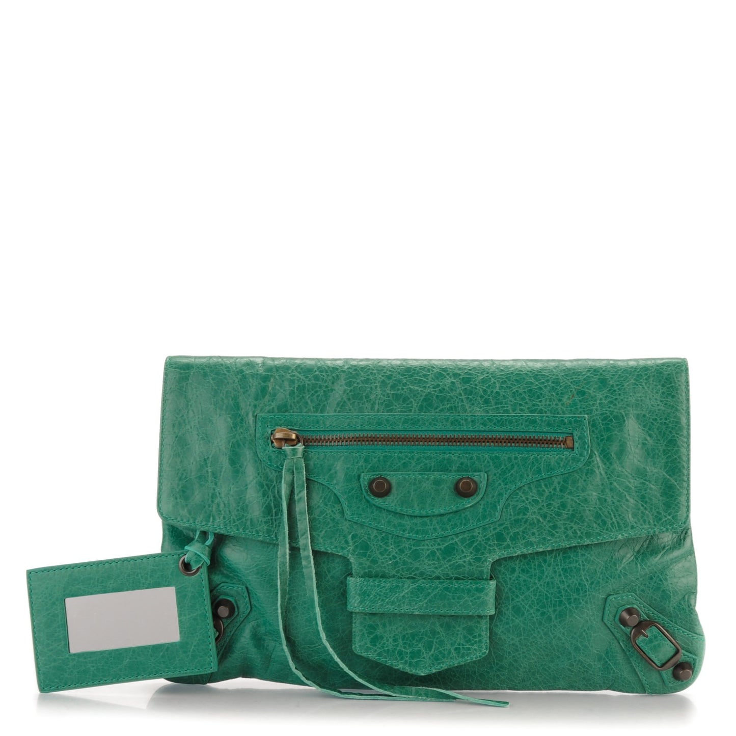 Agneau Classic Hardware Flap Clutch Vert Sauge