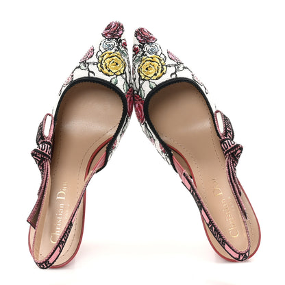 Christian Dior Canvas Embroidered Florilegio J'Adior Slingback 65mm Pumps 38 White Multicolor 2 of 10