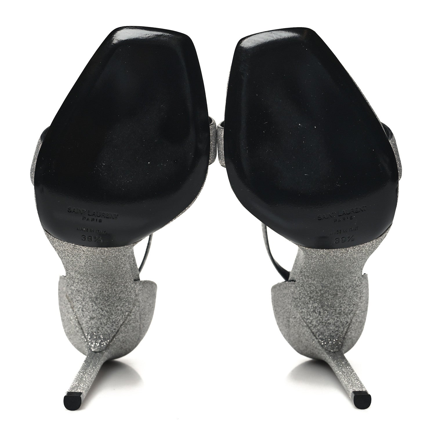 Saint Laurent Glitter Amber 105 Ankle Strap Sandals 39.5 Silver 5 of 8