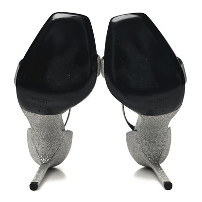 Saint Laurent Glitter Amber 105 Ankle Strap Sandals 39.5 Silver 5 of 8