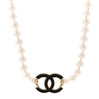 Chanel Pearl Resin CC Choker Necklace Gold White Black 1 of 5