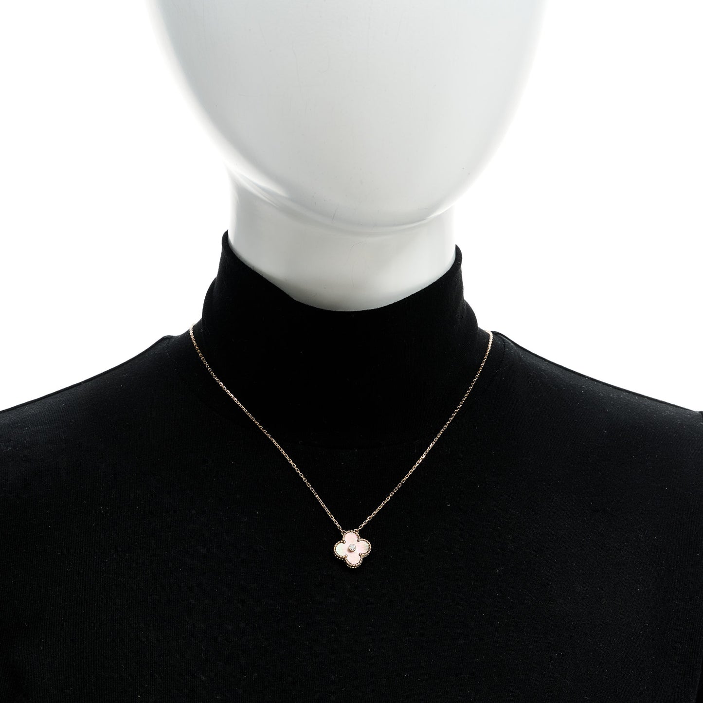18K Rose Gold Diamond Grey Mother of Pearl Vintage Alhambra Pendant Necklace