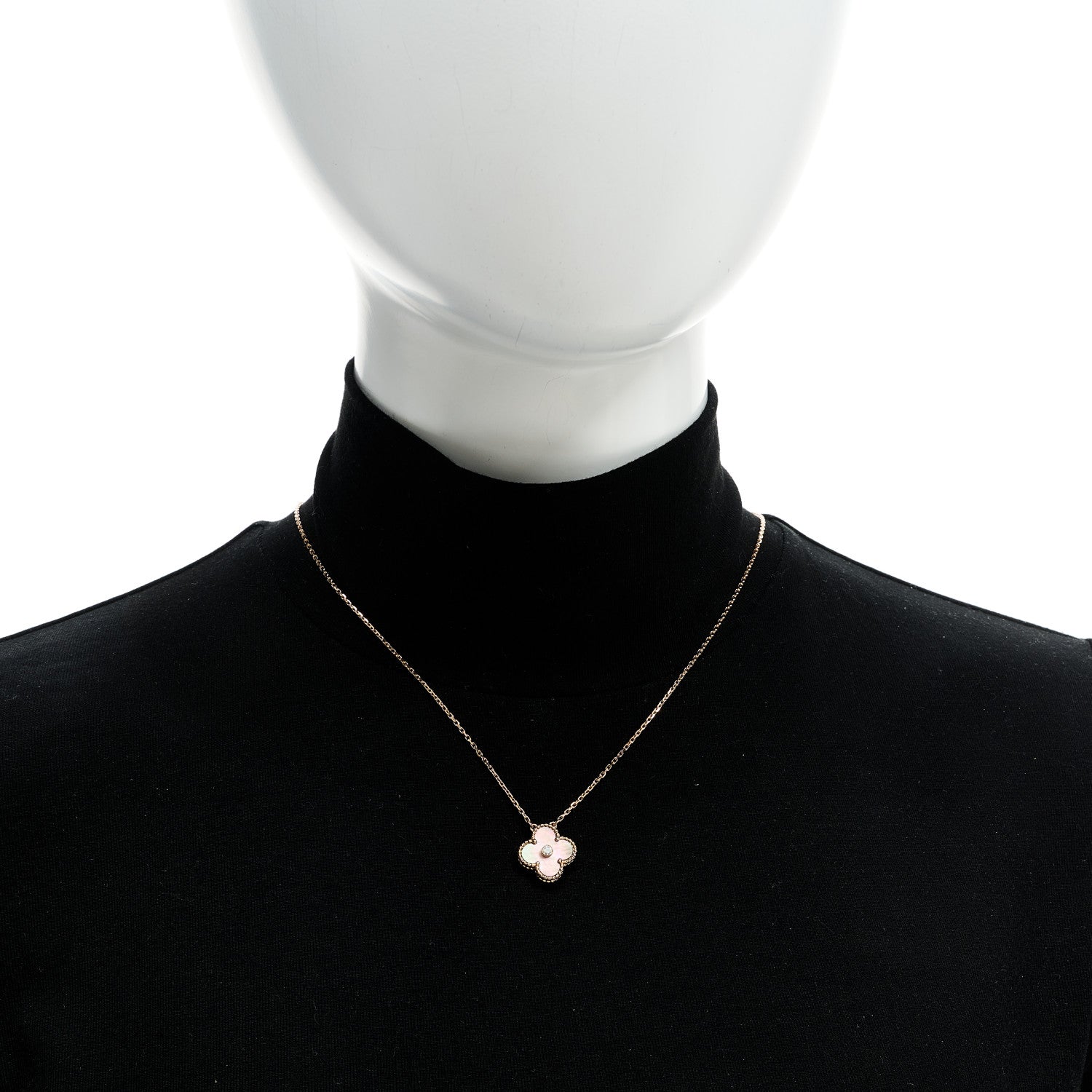 Van Cleef & Arpels 18K Rose Gold Diamond Grey Mother of Pearl Vintage Alhambra Pendant Necklace 2 of 6