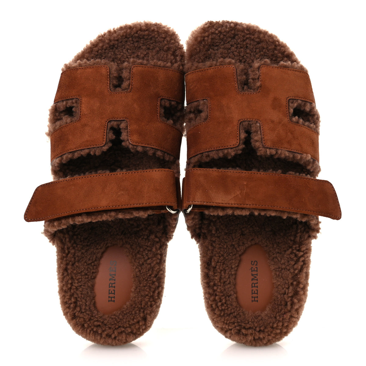 Hermes Suede Goatskin Shearling Womens Chypre Sandals 40 Gold 2 of 10