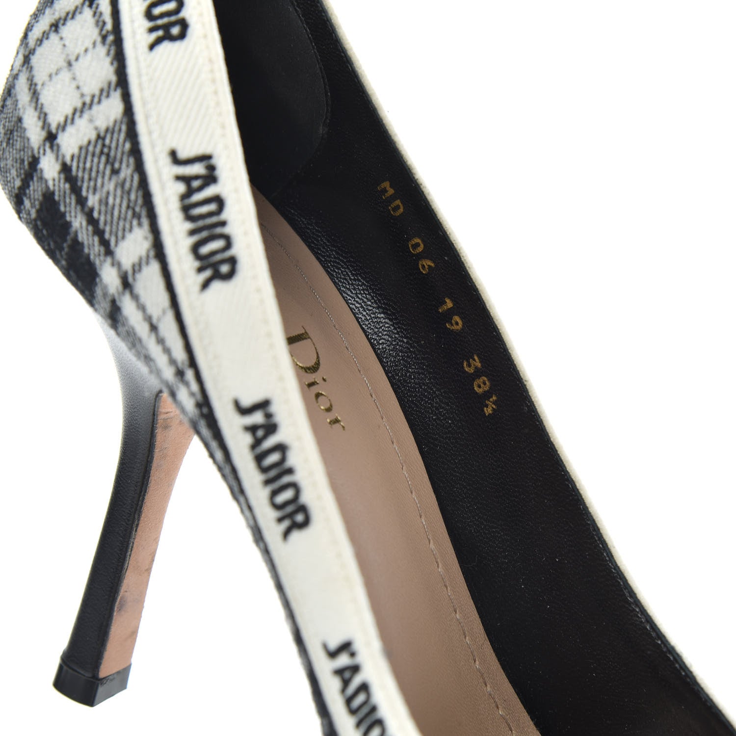 Christian Dior Canvas Ribbon Tartan Print Embroidered J'Adior 100mm Pumps 38.5 Black Off White 9 of 11