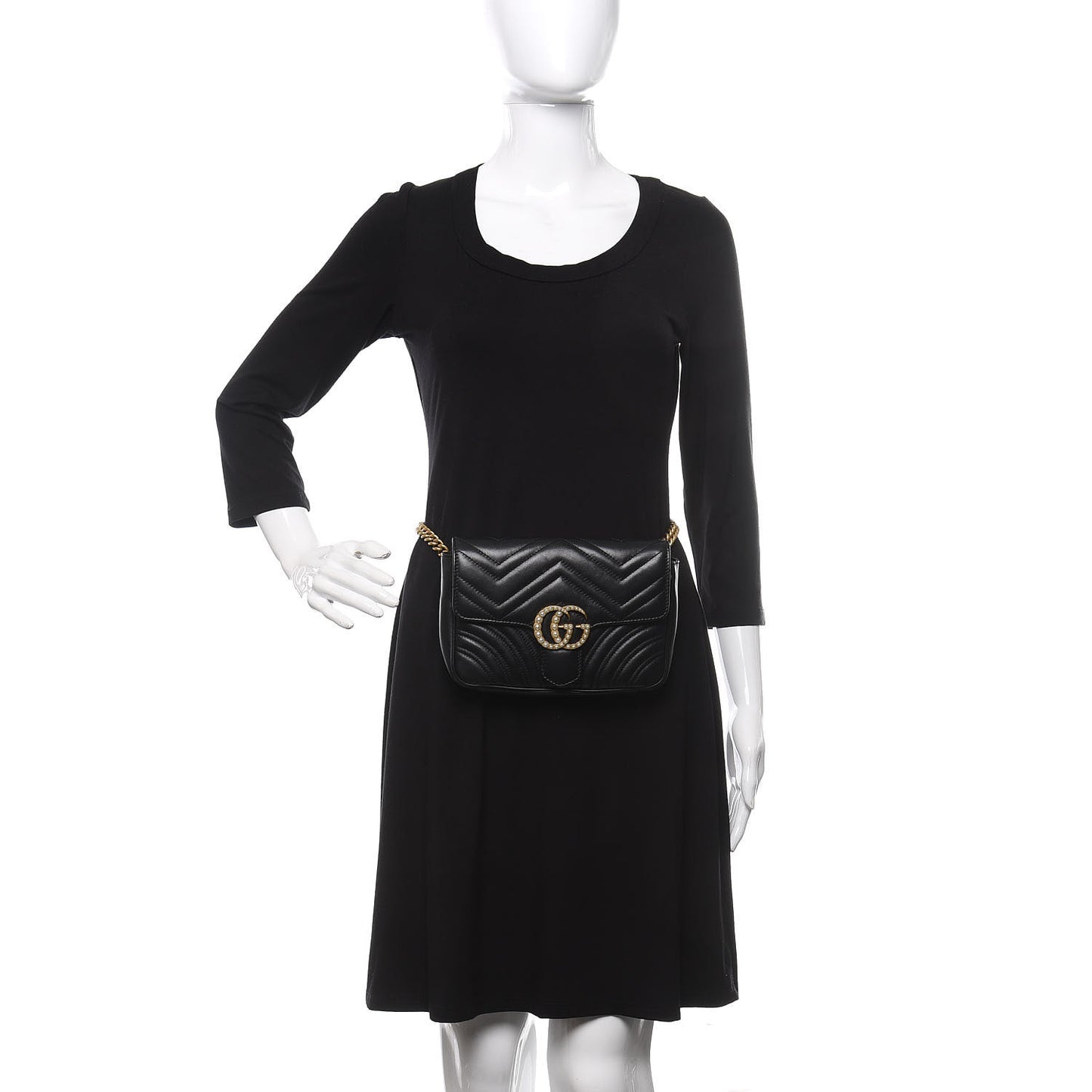 Calfskin Matelasse Pearly GG Marmont Chain Belt Bag Black