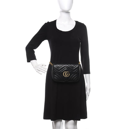 Gucci Calfskin Matelasse Pearly GG Marmont Chain Belt Bag Black 2 of 12