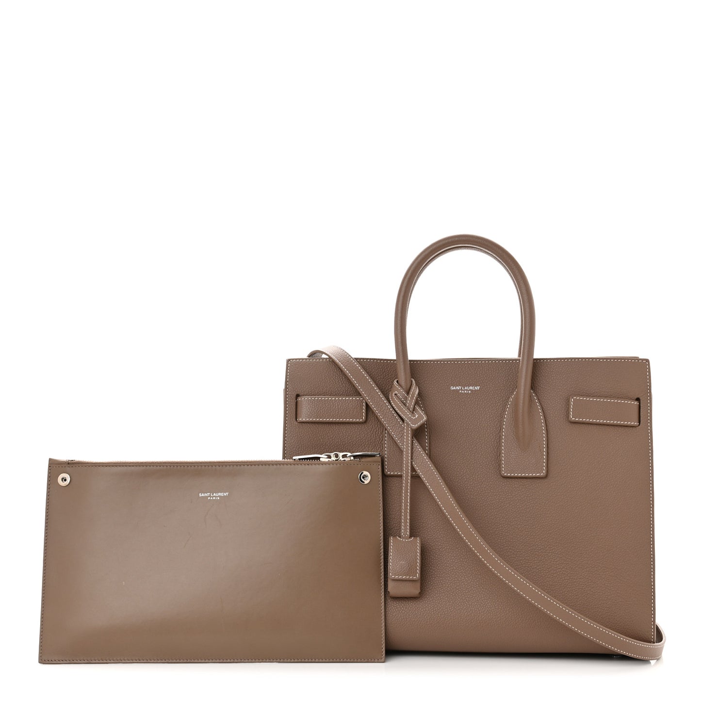 Grained Calfskin Topstitch Small Classic Sac De Jour Taupe