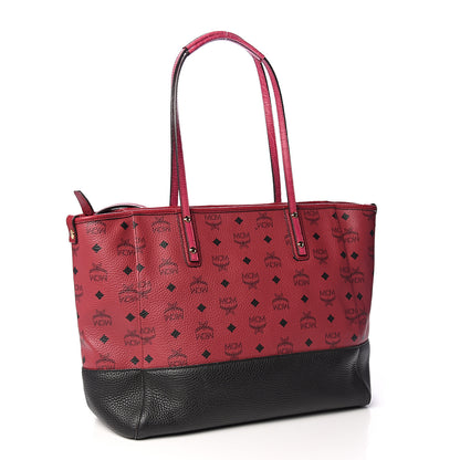 MCM Visetos Calfskin Medium Anya Shopper Tote Red Black 2 of 9