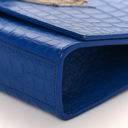 Saint Laurent Calfskin Crocodile Embossed Medium Classic Monogram Kate Tassel Satchel Bleu Majorelle 9 of 9